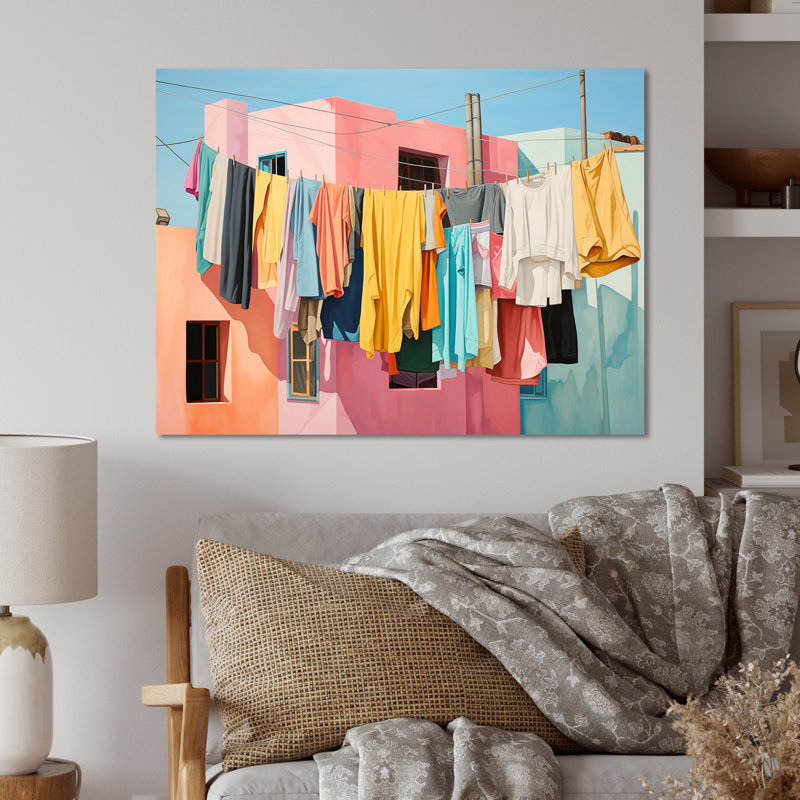 «Yellow Cubist Laundry Day Chaos I» - Art mural en métal blanchisserie MT135096, H 12 po x l 20 po x P 1 po