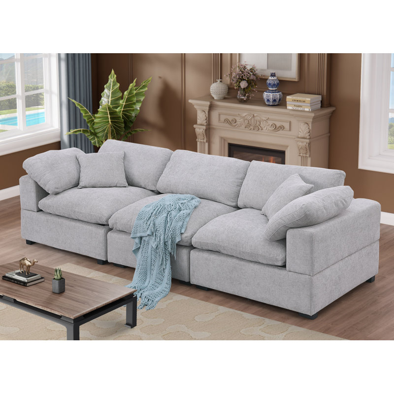 Canapé modulaire à 3 places, siège moelleux, coussins larges, 2 coussins pour les accoudoirs et 2 coussins décoratifs