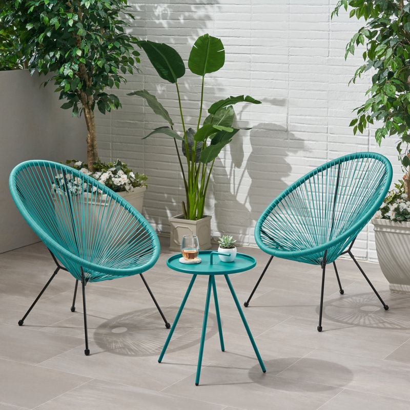 Ensemble de conversation en rotin tissé Mouzon, Bleu sarcelle