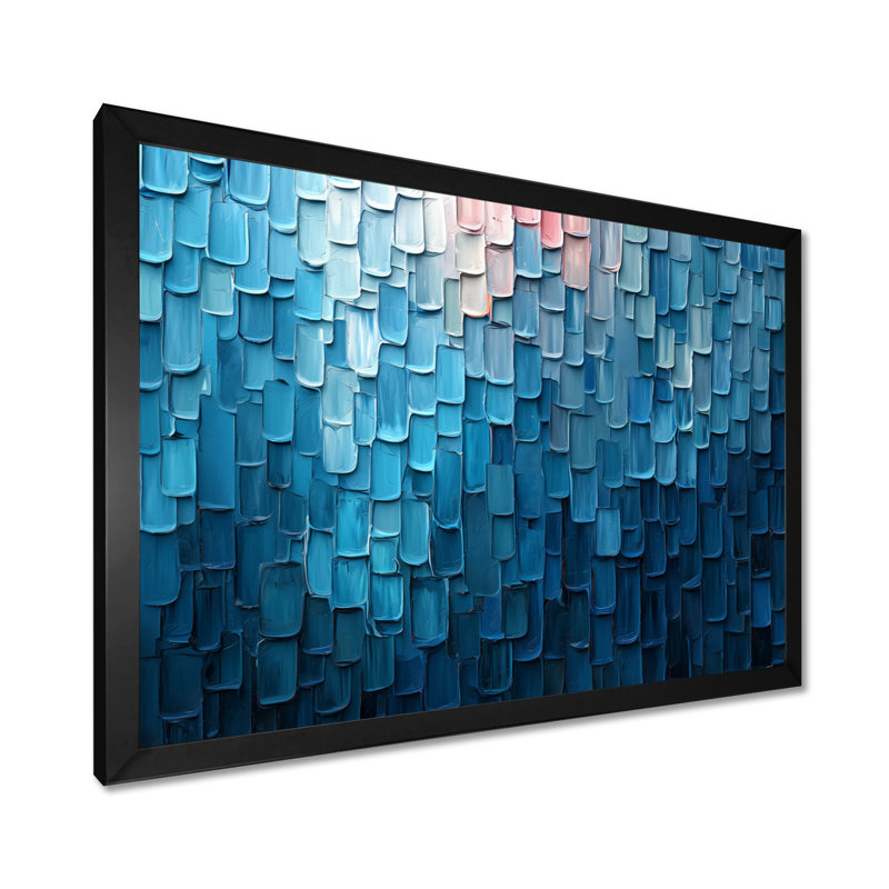 «Drip Paint of Blue Cubic Matrix I», art mural peinture au goutte à goutte, Reproduction encadrée d'une seule photo, Noir