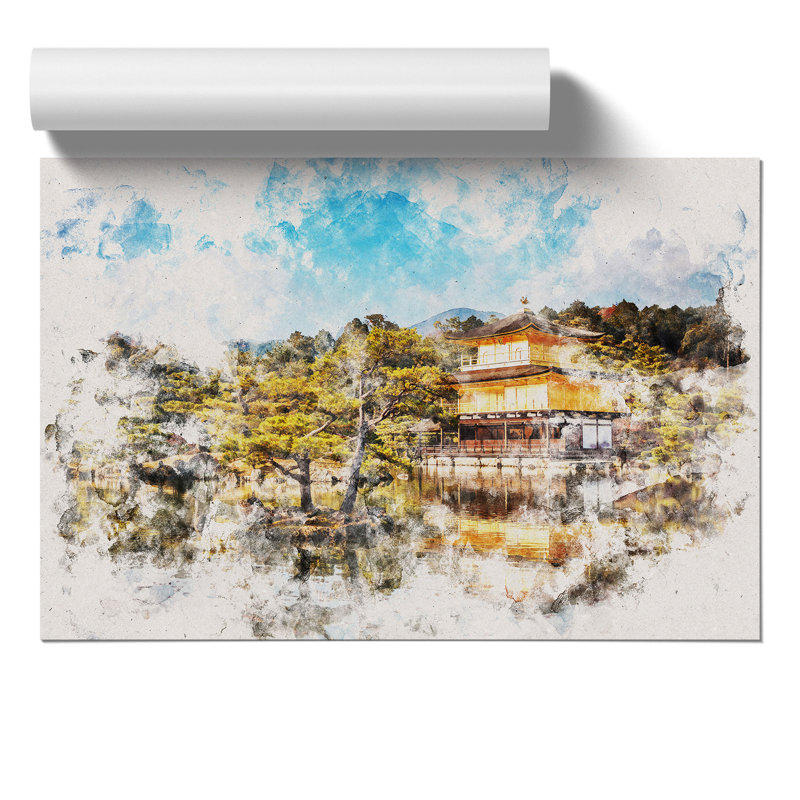 Pagoda in Kyoto- Shi Japan - Unframed Painting, 59cm H x 84cm W x 0.1cm D