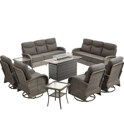 Ensemble de conversation pour canapé 8 pièces à dossier haut avec chaises pivotantes et table de foyer d'extérieur 8 pièces