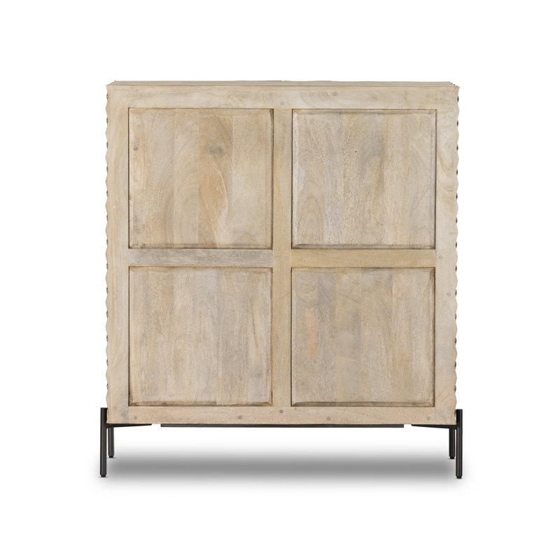 Raffael Solid Wood Bar Cabinet, Stonewash Gray Mango/Gunmetal