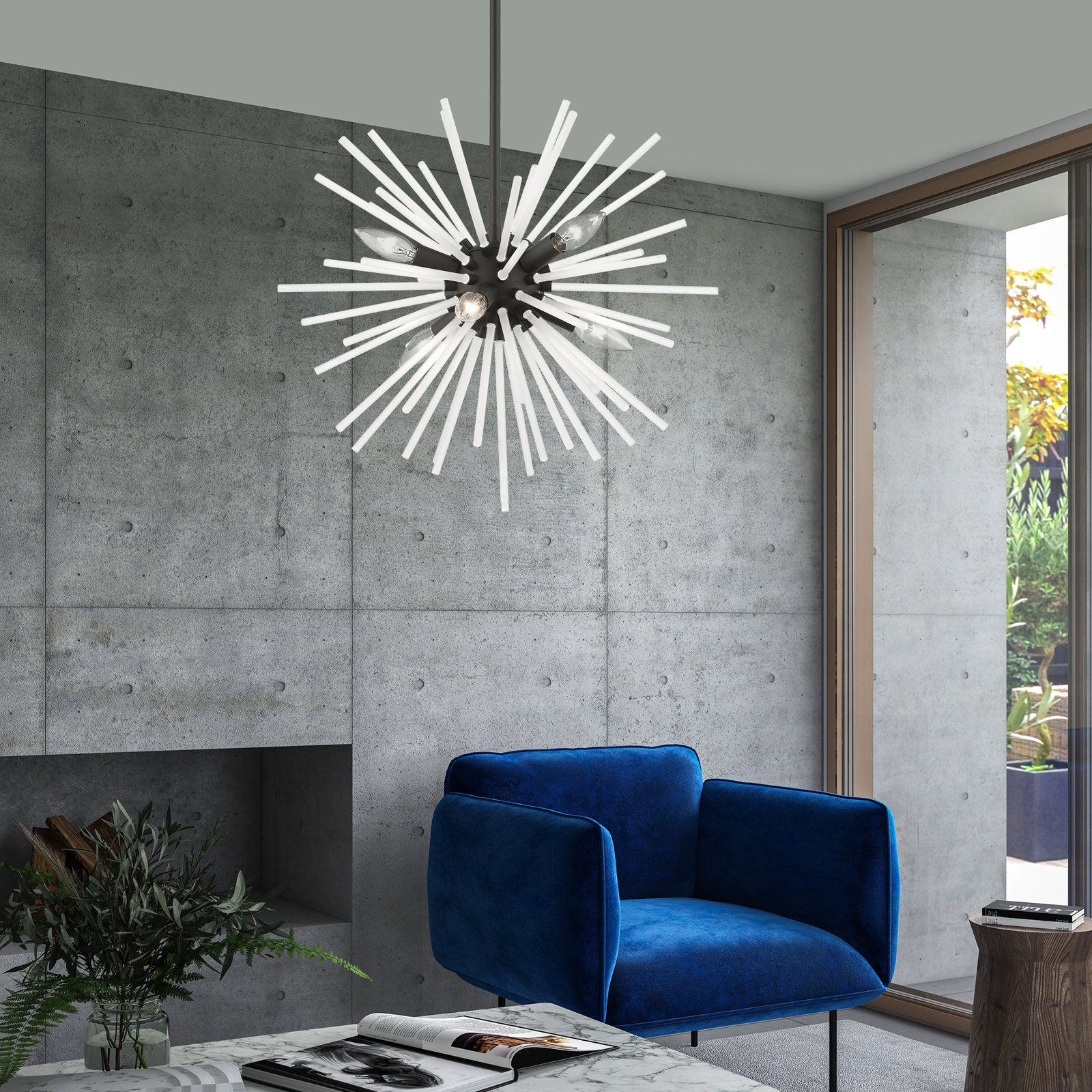 Ryzen 6 - Light Dimmable Sphere Chandelier, Black, 50.75" H x 20" W x 20" D