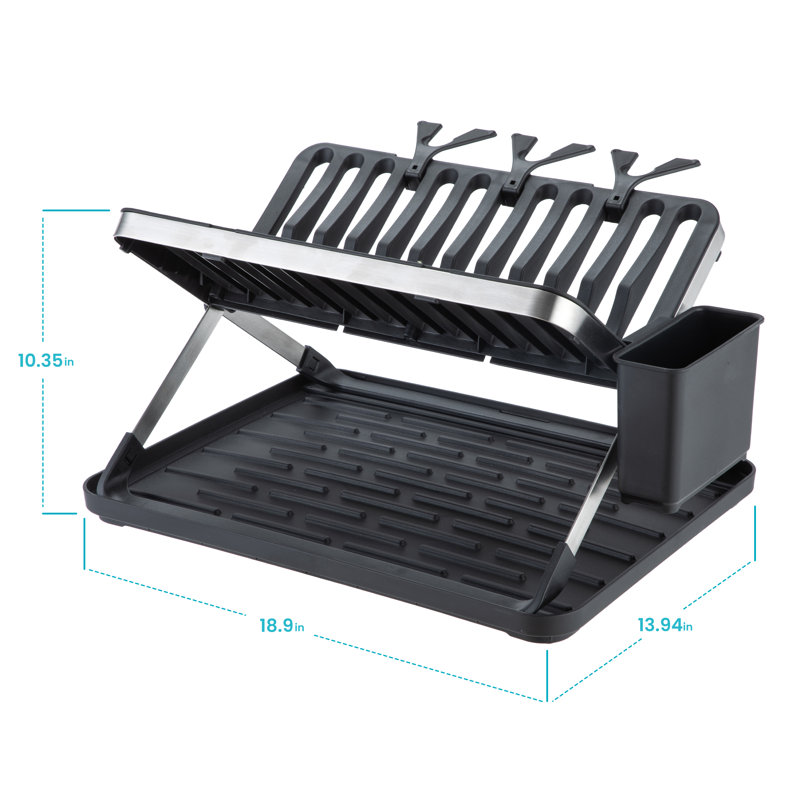 Égouttoir à vaisselle pliable en X avec bac d'égouttement et panier à ustensiles Home Zone Living