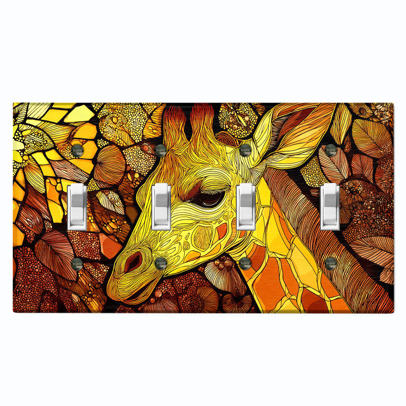 Couvercle de plaque d'interrupteur en métal; Bascule à 4 bandes US Standard - Girafe artistique, # 4 Quad bascule