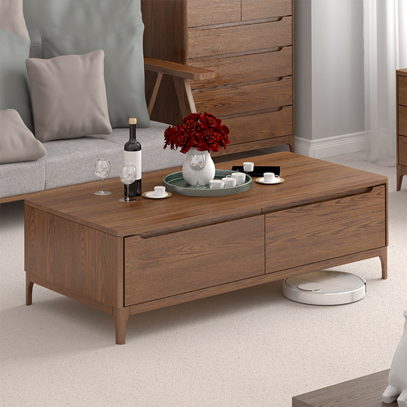Rectangular solid wood storage coffee table, 17.3" H x 47.2" L x 23.6" W