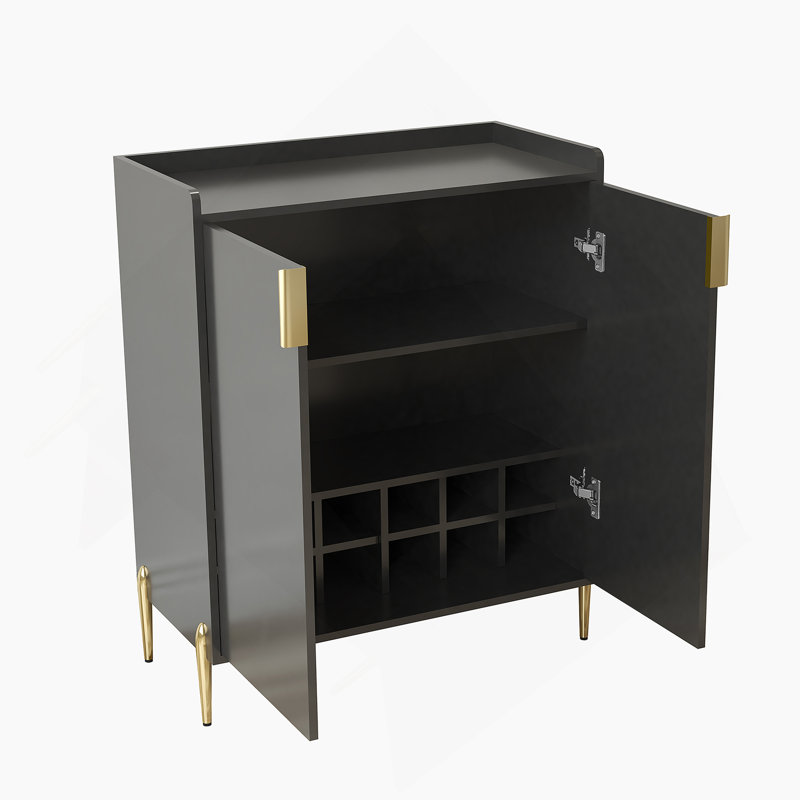 2 Doors Home Wine Bar Cabinet With Wine Rack & Adjustable Storage Shelf, Modern Sideboard With Soft-Closing Hinge, Dinning Room Buffet Cabinet, Liquor Cabinet Kitchen, Living Room Coffee Cart BLACK