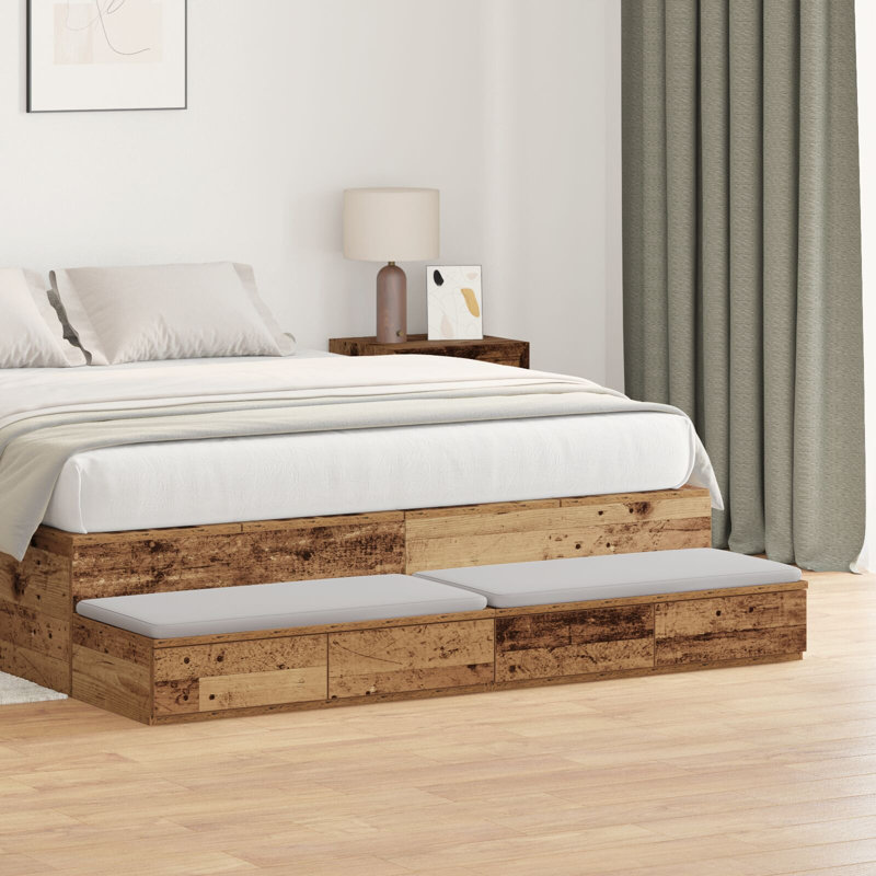 135cm W Solid Wood Bedside Table, Old Wood