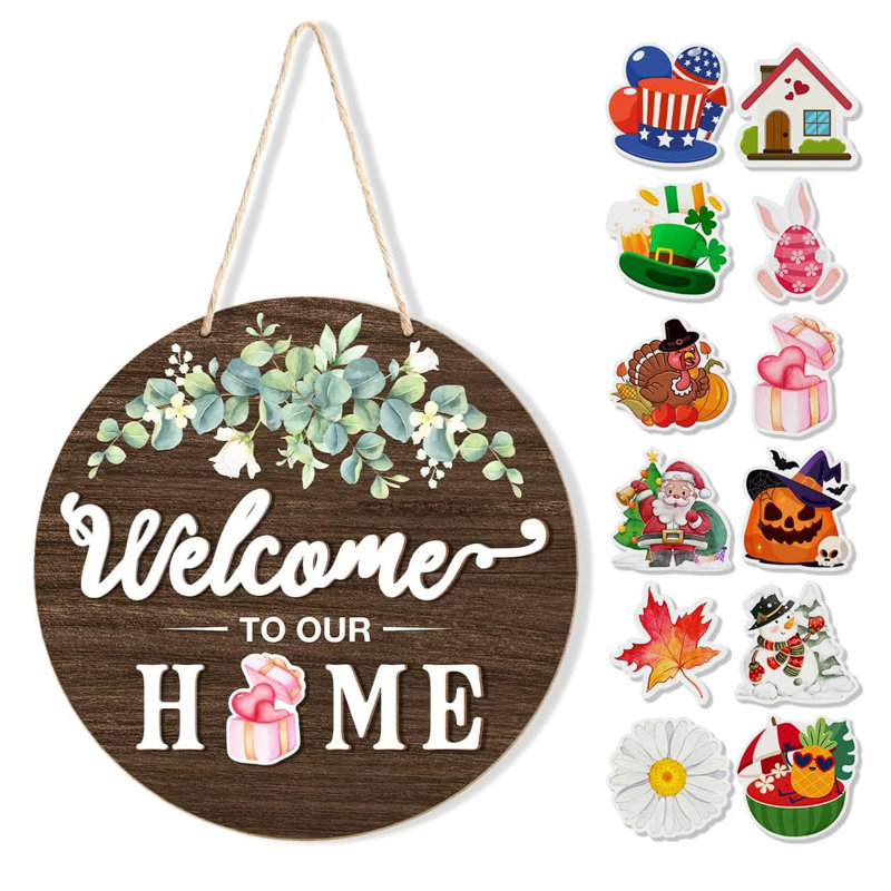 12" Rustic Valentine's Day Interchangeable Welcome Wreath Sign, All Season Front Door Porch Decor