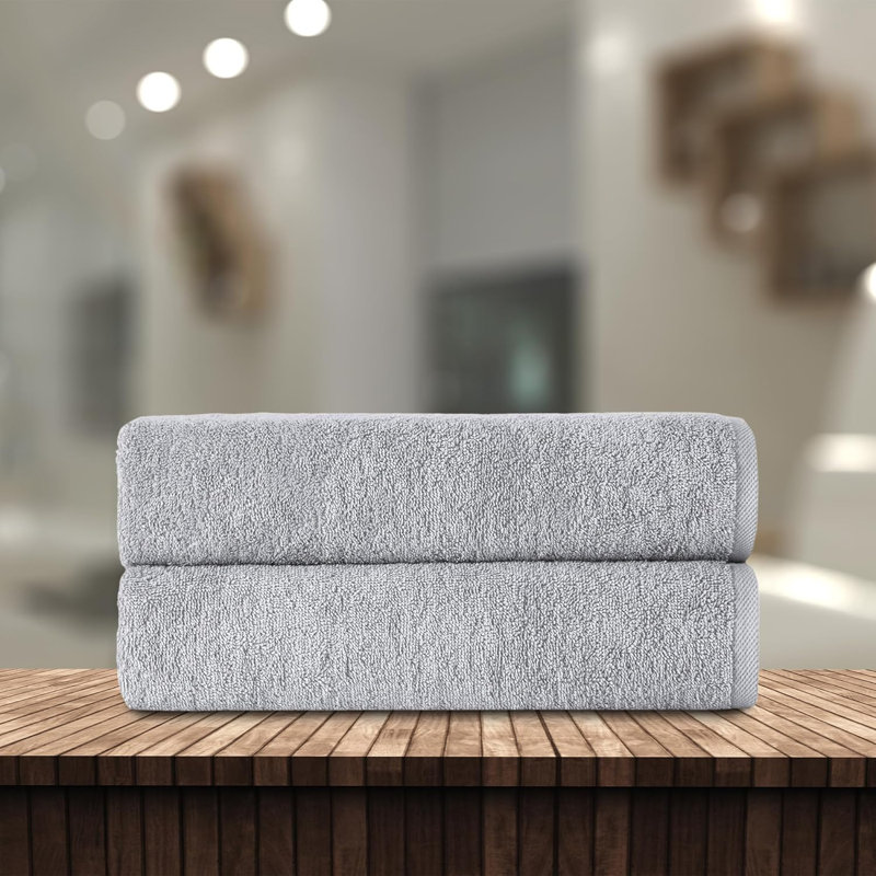Premium 100% Cotton Bath Towels Set of 2 Super Soft & Absorbent Towels for Kids & Babies 30"x56" Luxurious Comfort, Silver