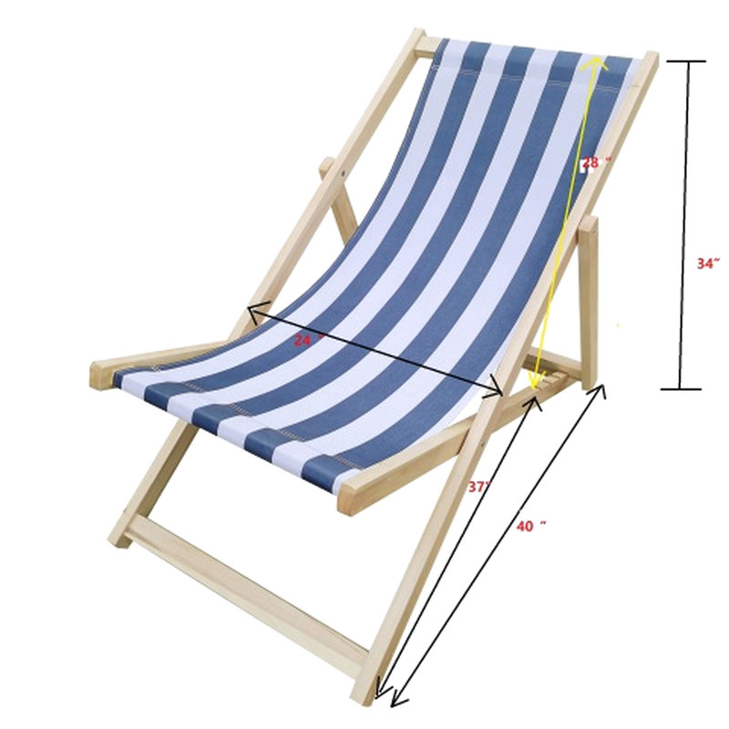 Chaise longue d'extérieur en rayure bleu foncé Populus Largeur, hauteur 33,84 po, capacité de poids de 220 lb à partir du salon pliant, capacité
