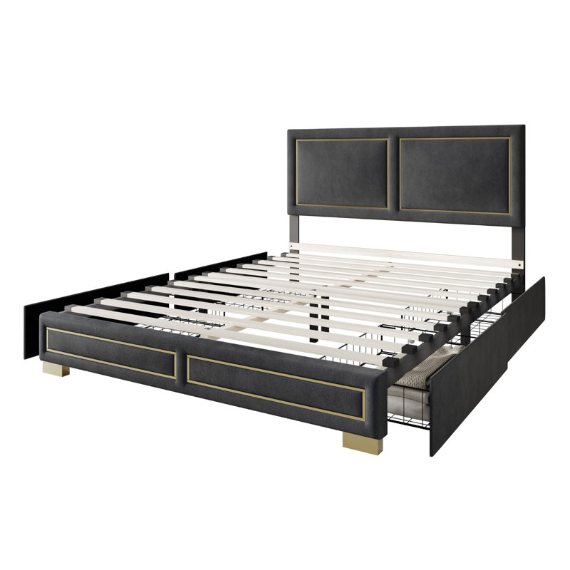 Lit plateforme avec rangement Carmalena, Double, Noir