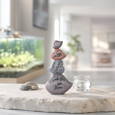 Sculpture en résine en forme de cœur en forme de cœur avec le message «God Bless Our Home»