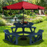 Ensemble de table de pique-nique d'extérieur convertible en PEHD pour 6 personnes Parasol de marché