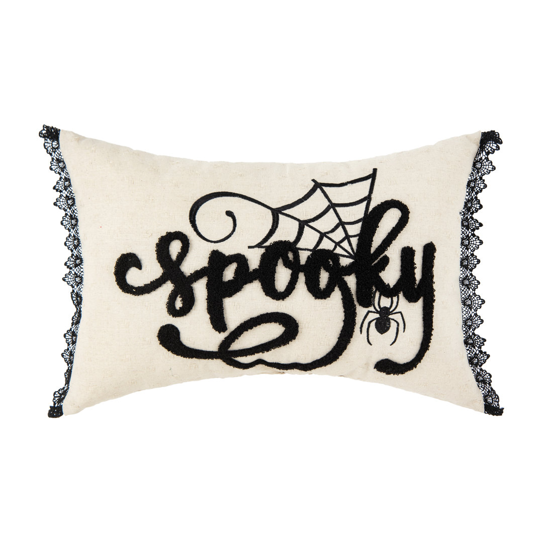 Spooky Black And White Halloween Embroidered Throw Pillow C&F Home