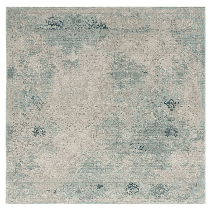 Tedesco Abstract Area Rug in Ivory/Blue, Square 6'