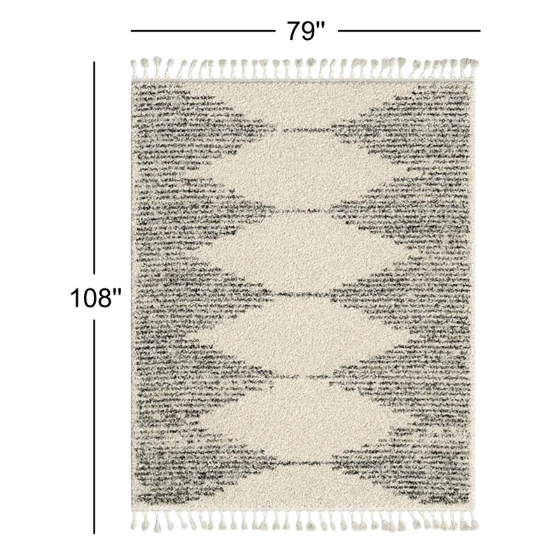Tapis blanc cassé / gris anthracite à poils longs pour salon, chambre à coucher, salle à manger, Rectangle 6 pi 7 po x 9 pi