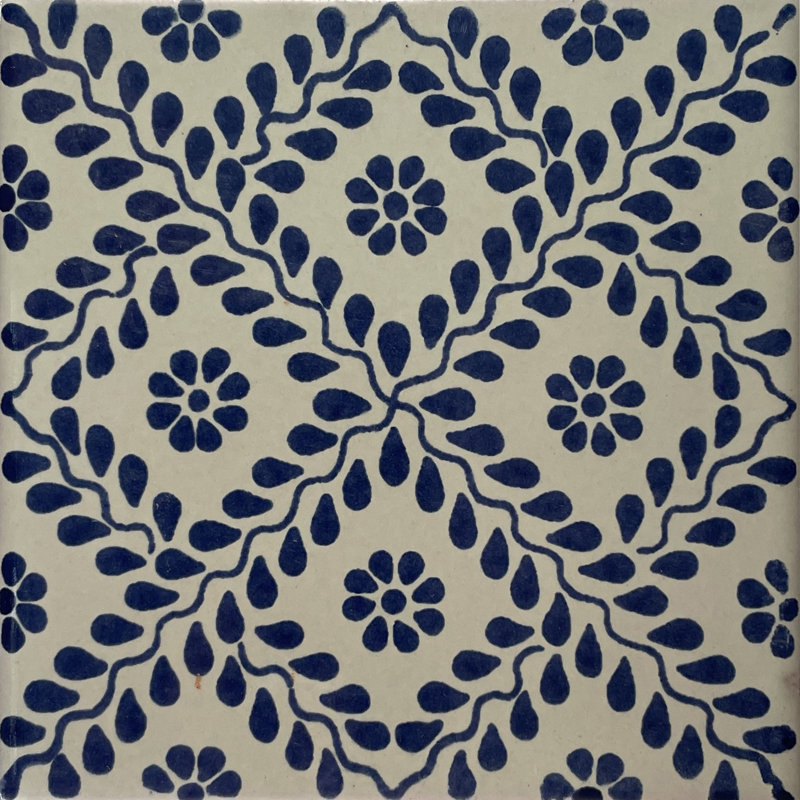 4.2" x 4.2" 9pcs TalaMex Meshed Blue Leaves Mexican Clay Tile Handmade Talavera Backsplash Mosaic