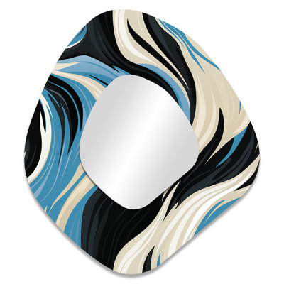 Black And Blue Zebra Stripes - Striped Unique Shape Wall Mirror, Blue Asymmetrical Decorative Mirror, Printed Metal Art