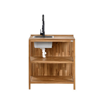 Outdoor Kitchen Island with Sink VENOSA Acacia Wood Brown