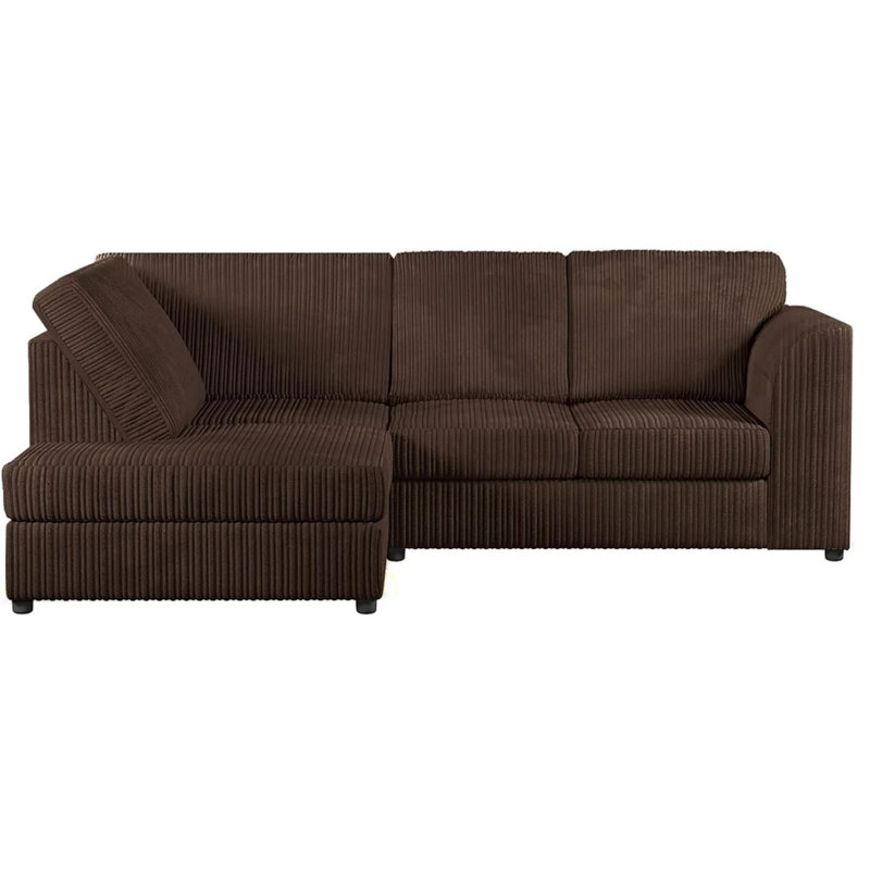 4 Seater Jumbo Cord Corner Sofa High Back Cushion including Foot Stool, Chocolate, Left Hand Facing
