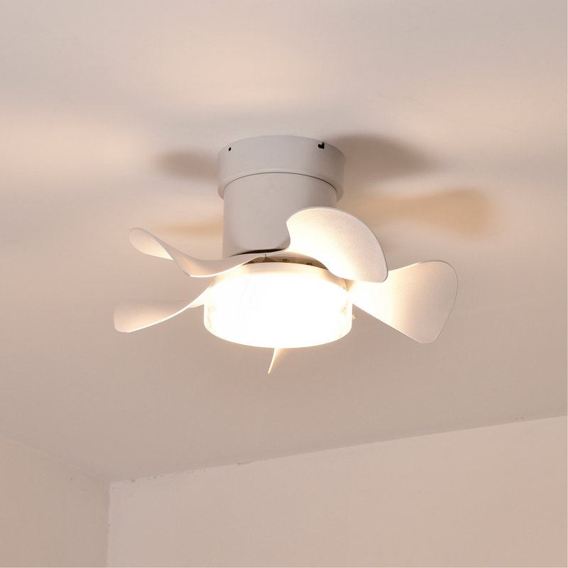 21'' Low Noise Abs Blade Remote Ceiling Fan With Led Light For Kitchen Bedroom Dining Room Toilet Patio, Matte White