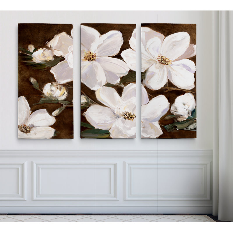 «White Chocolate Blooms II», ensemble de 3 pièces sur toile, H 24 po x l 36 po x P 1,5 po