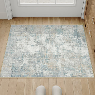 Modern Abstract Washable Rug In Blue