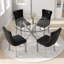 Ensemble de salle à manger à piédestal rond 5 pièces avec chaise capitonnée en velours pour salle à manger et salon-1248467043-1248467099-1248467042