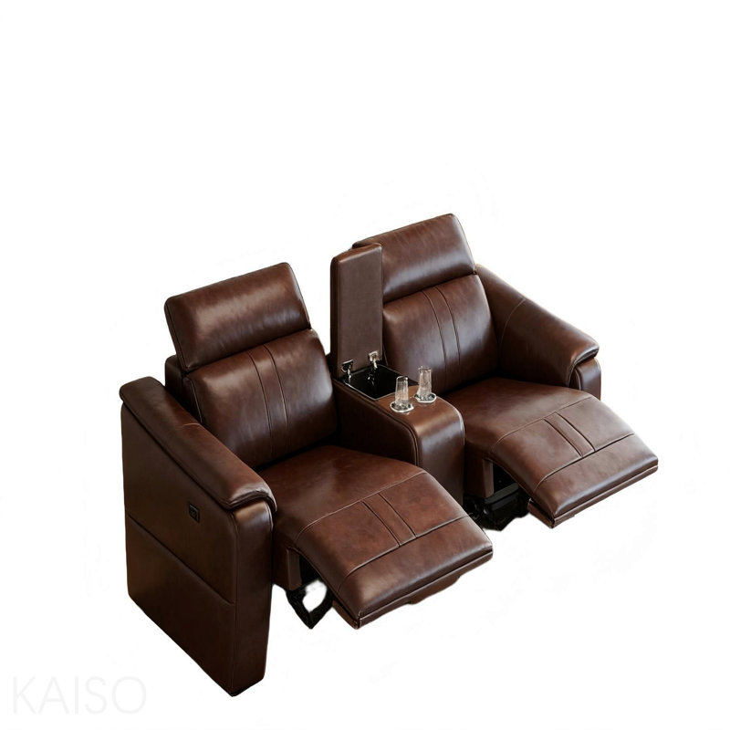 Canapé modulaire en cuir 3 pièces avec 2 porte-gobelets, canapé modulaire confortable pour le salon, brun foncé, Marron foncé