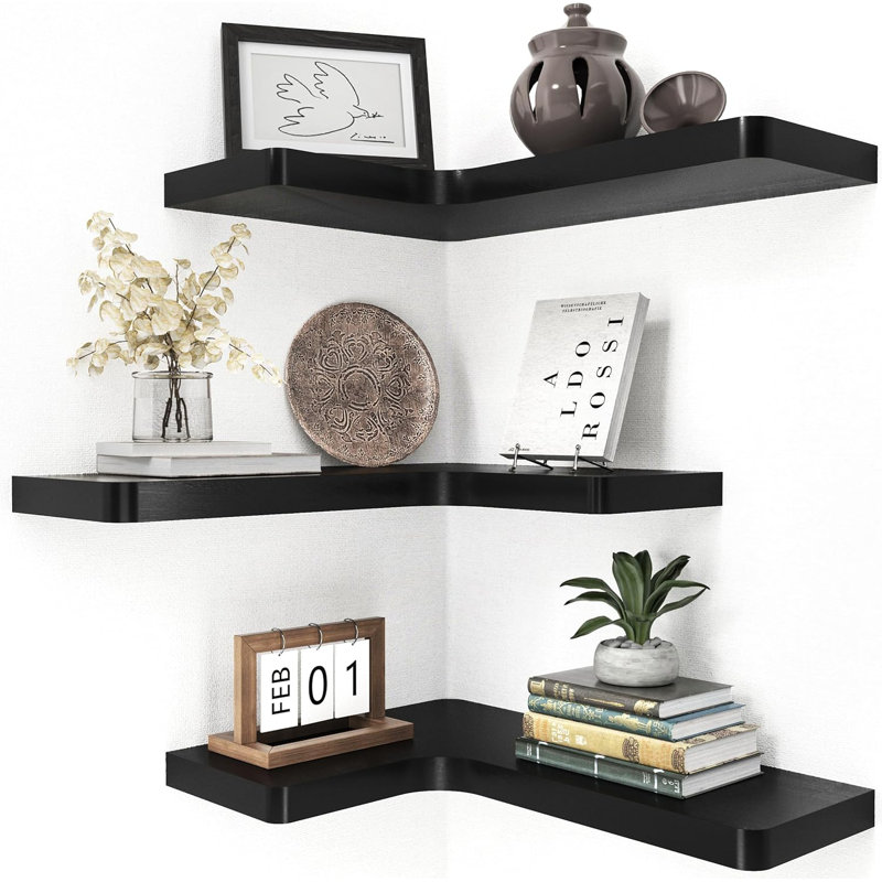 Tablettes d'angle flottantes pour le rangement, Noir