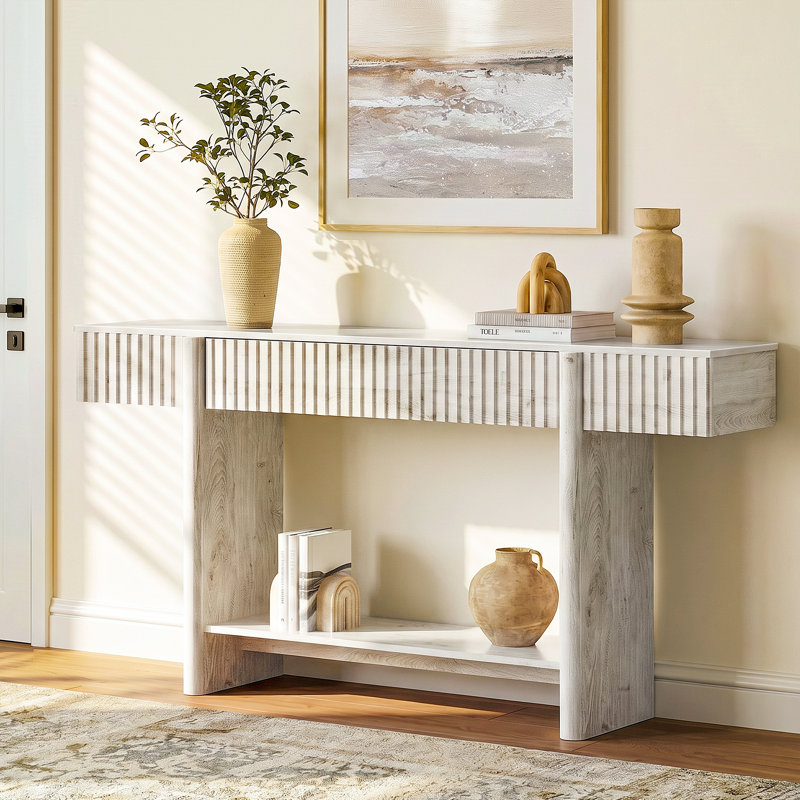 Console moderne en bois cannelé avec rangement, Blanc