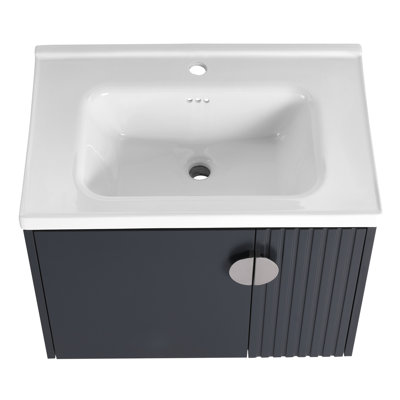 Bathroom Vanity With Ceramic Sink - 28" Wall Mounted Soft Close Door & Metal Handles For Charming Bathrooms Basin Small Attractive