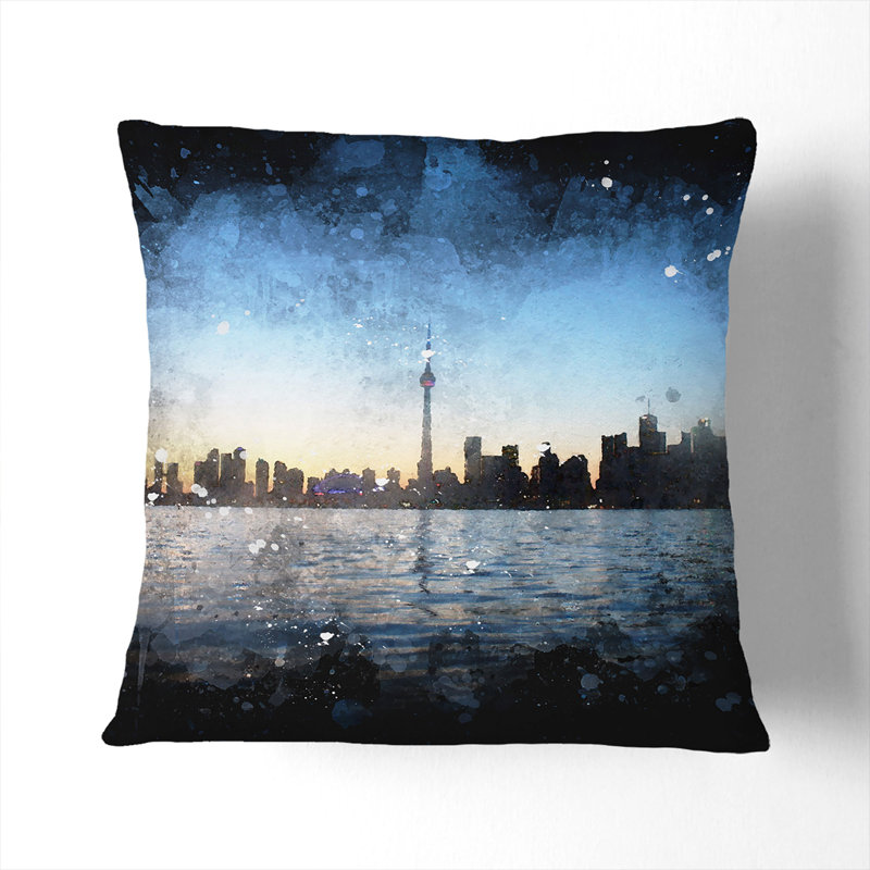 Toronto Skyline Paint Splash Scatter Cushion, 40cm H x 40cm W x 15cm D, Black