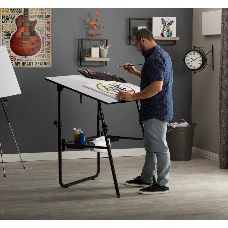 Ultima Adjustable Height Foldable Plastic / Acrylic Steel Drafting Table, Black