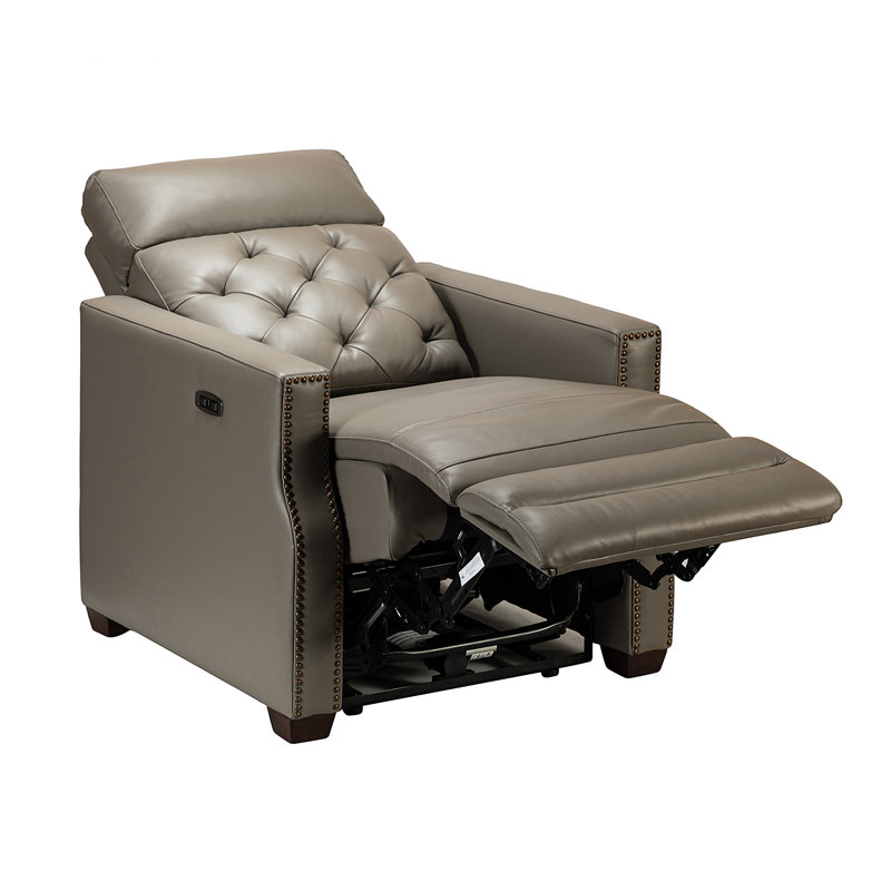 Fauteuil inclinable électrique en cuir véritable de 31,50 po Gumesindo, Cuir véritable colombe