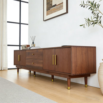 Meuble télé de style moderne médiéval, centre de divertissement 78,7 po, avec tiroirs et armoires de rangement pour le contrôle des médias, pour les salons, noyer