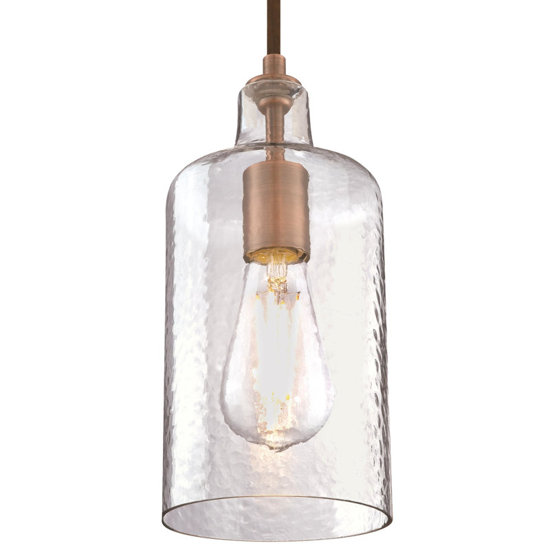 Luminaire suspendu cylindrique à 1 lumière Katelynn, Cuivre lavé