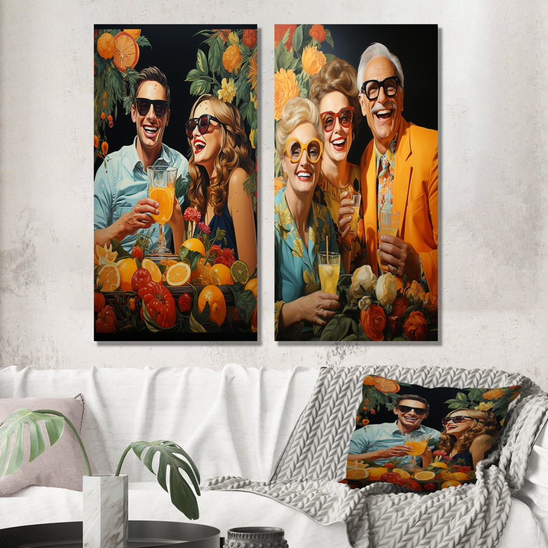 Popart 70S Lemonade Laughter - Ensemble de 2 décorations murales Pop Art, H 28 po x l 25 po, Toile tendue
