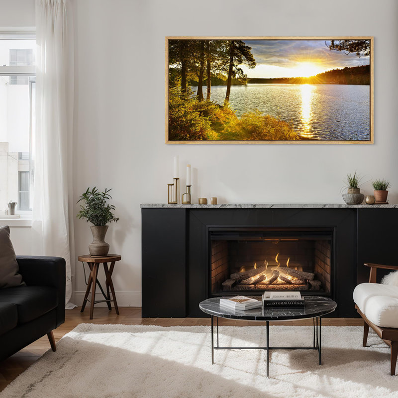 «Nature Landscape Tranquil Lake Sunset Golden Hour Landscape», reproduction d'art sur toile, H 30 po x l 60 po, Naturel