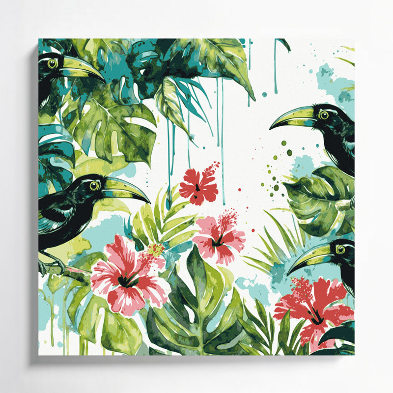 Hawaiian Mynah Birds, toile d'art beige, H 32 po x l 32 po