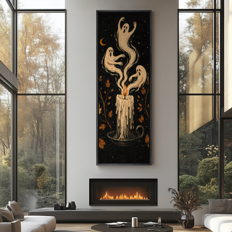 Bougie fantôme noire et or, œuvre d'art d'Halloween, tableau pour salon, impression giclée sur toile encadrée, Noir