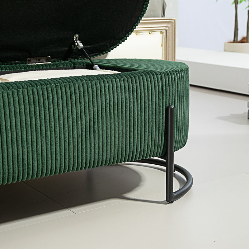 Upholstered Fabric Storage Bench For Bedroom, Emerald