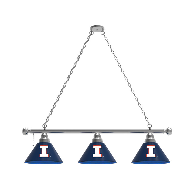 3 - Light Pool Table Lights Pendant, Chrome, Illinois Fighting Illini