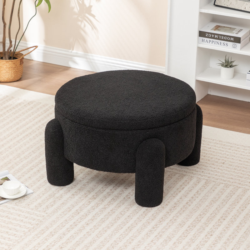 Upholstered Round Storage Ottoman, Black