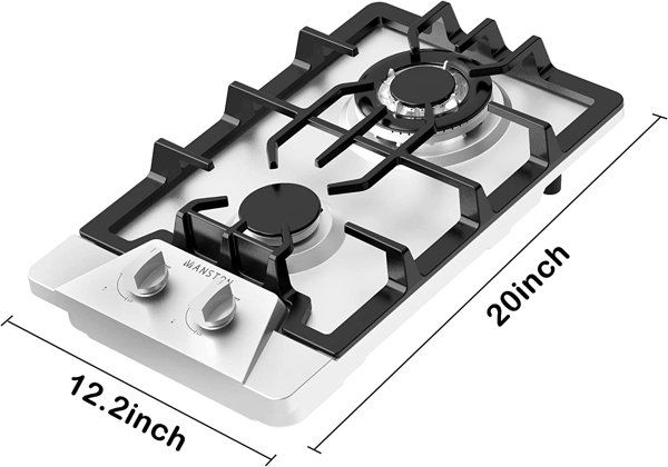 Gas Cooktop 12 inch Stainless Steel 2 Burners Built-in Gas Hob Stove Top  with NG/LPG Dual Fuel Conversion Kit-IsEasy