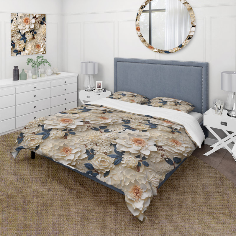 Ensemble de housse de couette crème Lace Botanics III - Floral, Housse de couette pour grand lit et 2 taies décor