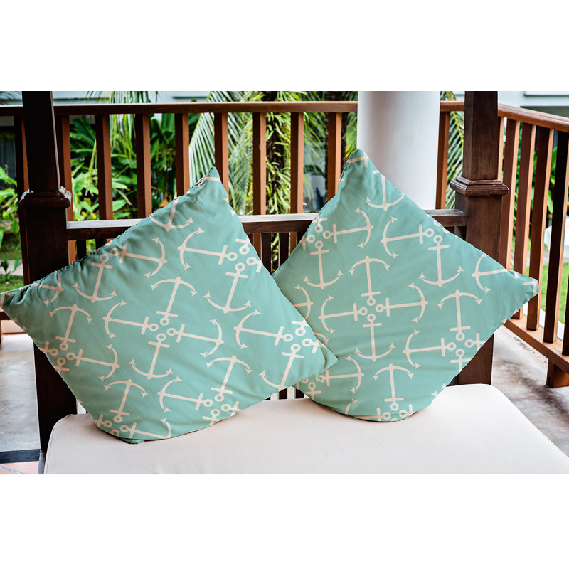 Anchor's Up Outdoor Square Pillow Cover & Insert, 20"H x 20"W, Wave Top Blue