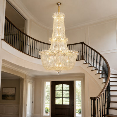 Lustre empire 35 niveaux à 35 lumières à intensité variable en cristal pour vestibule, escalier et hauts plafonds